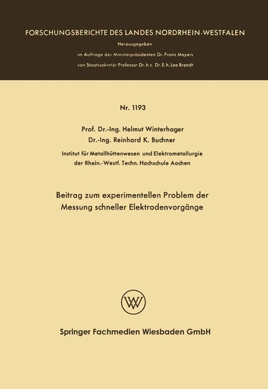 Helmut Winterhager - Beitrag zum experimentellen Problem der Messung schneller Elektrodenvorgänge, Häftad