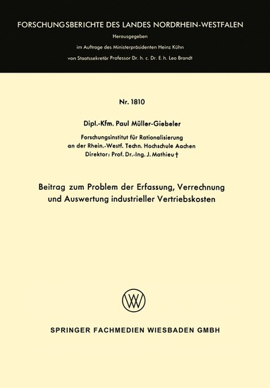 bokomslag Beitrag zum Problem der Erfassung, Verrechnung und Auswertung industrieller Vertriebskosten