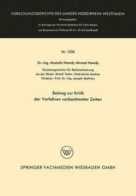 bokomslag Beitrag zur Kritik der Verfahren vorbestimmter Zeiten