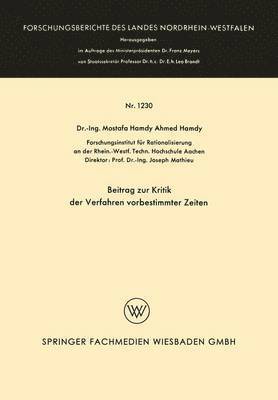 bokomslag Beitrag zur Kritik der Verfahren vorbestimmter Zeiten