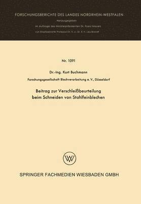 Kurt Buchmann - Beitrag zur Verschleißbeurteilung beim Schneiden von Stahlfeinblechen, Häftad