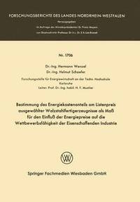 bokomslag Bestimmung des Energiekostenanteils am Listenpreis ausgewählter Walzstahlfertigerzeugnisse als Maß für den Einfluß der Energiepreise auf die Wettbewerbsfähigkeit der Eisenschaffenden Industrie