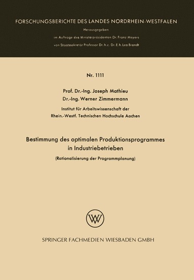 bokomslag Bestimmung des optimalen Produktionsprogrammes in Industriebetrieben