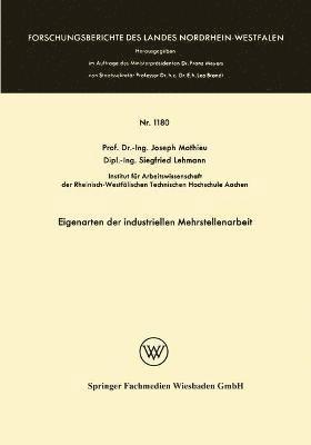 Joseph Mathieu - Eigenarten Der Industriellen Mehrstellenarbeit, Häftad
