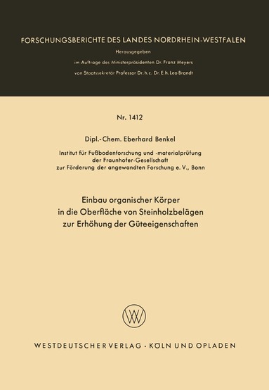 Eberhard Benkel - Einbau organischer Körper in die Oberfläche von Steinholzbelägen zur Erhöhung der Güteeigenschaften, Häftad