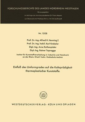 bokomslag Einflu des Umformgrades auf die Kaltsprdigkeit thermoplastischer Kunststoffe