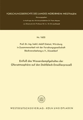 bokomslag Einfluß des Wasserdampfgehaltes der Ofenatmosphäre auf den Stahlblech-Emaillierprozeß