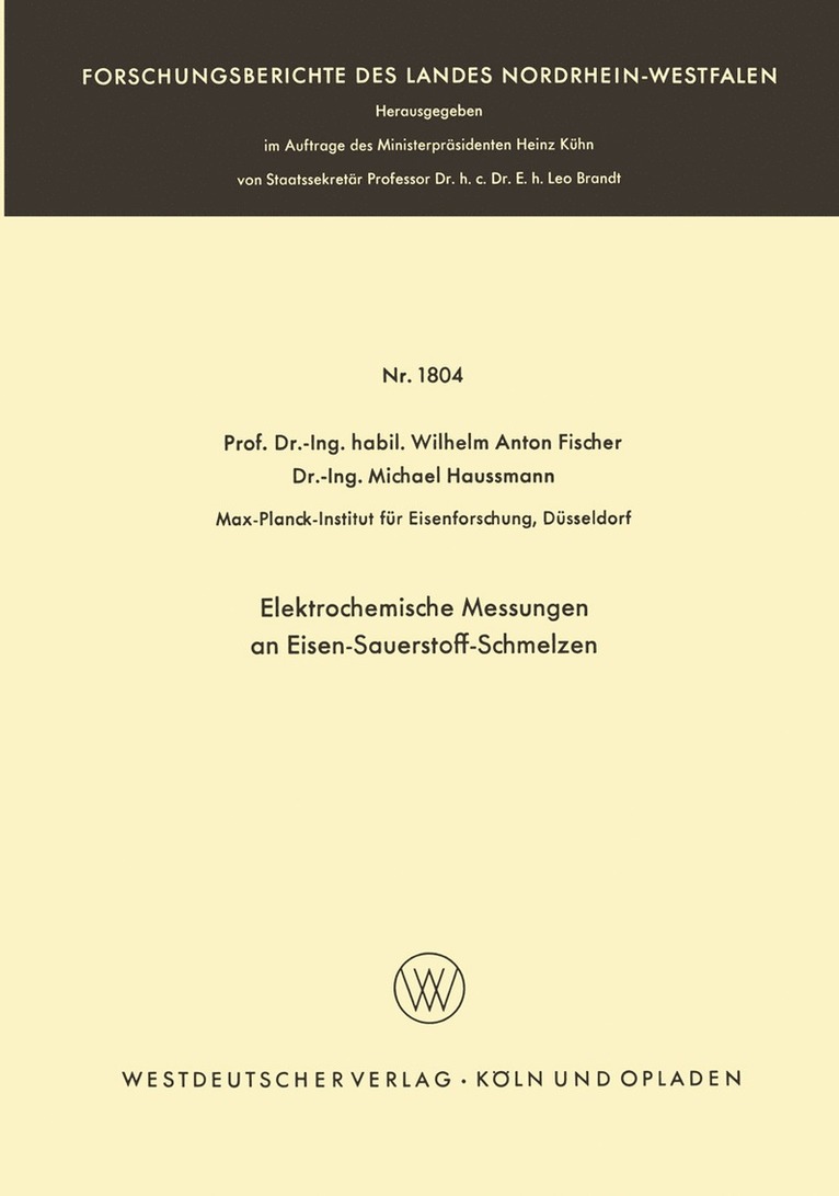 Elektrochemische Messungen an Eisen-Sauerstoff-Schmelzen 1