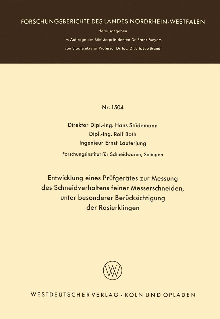 Entwicklung eines Prfgertes zur Messung des Schneidverhaltens feiner Messerschneiden, unter besonderer Bercksichtigung der Rasierklingen 1