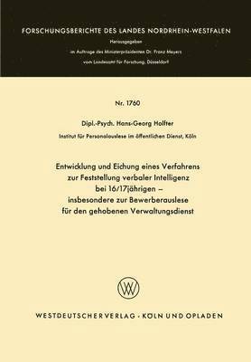 bokomslag Entwicklung und Eichung eines Verfahrens zur Feststellung verbaler Intelligenz bei 16/17jhrigen