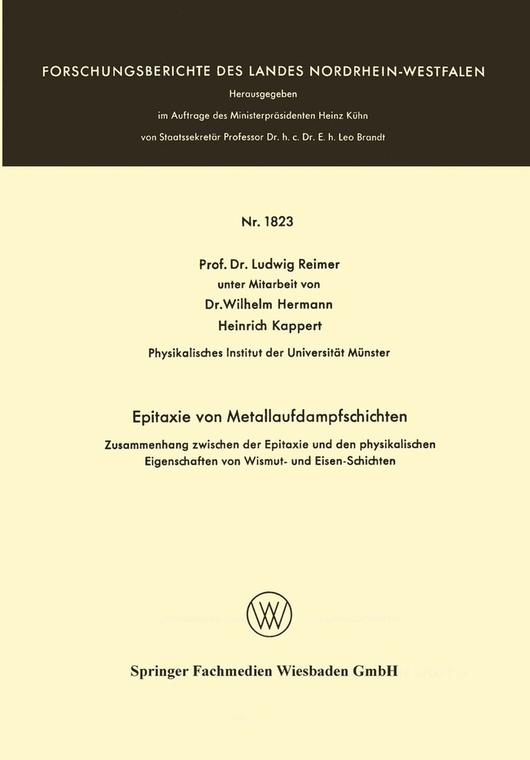 Ludwig Reimer - Epitaxie von Metallaufdampfschichten, Häftad