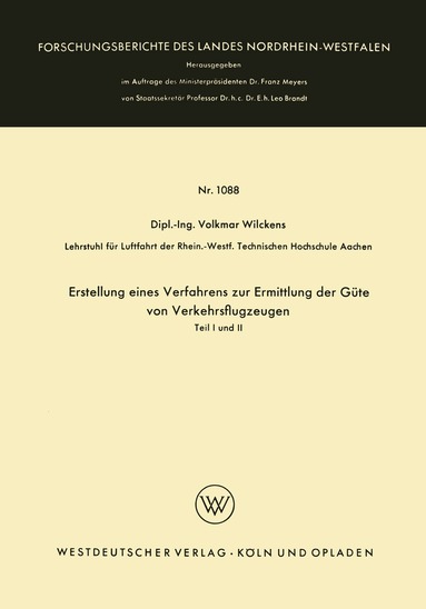Volkmar Wilckens - Erstellung eines Verfahrens zur Ermittlung der Güte von Verkehrsflugzeugen, Häftad