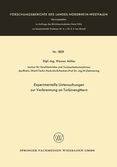 Werner Müller - Experimentelle Untersuchungen zur Verbrennung an Turbinengittern, Häftad