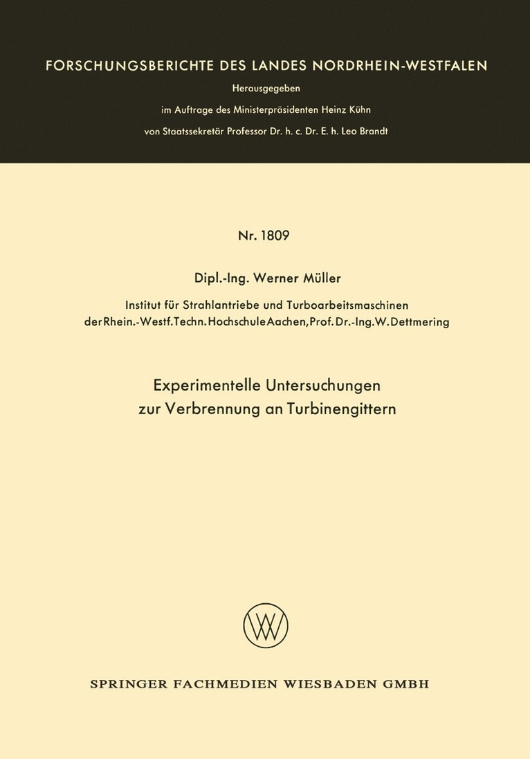 Werner Müller, Werner Muller - Experimentelle Untersuchungen zur Verbrennung an Turbinengittern, Häftad