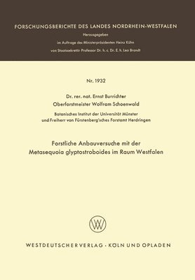 bokomslag Forstliche Anbauversuche mit der Metasequoia glyptostroboides im Raum Westfalen