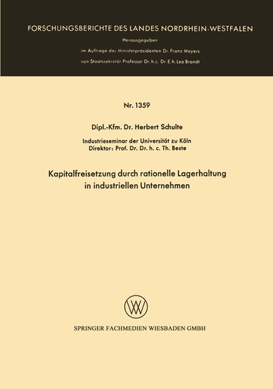 Herbert Schulte - Kapitalfreisetzung durch rationelle Lagerhaltung in industriellen Unternehmen, Häftad