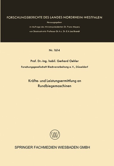 Gerhard Oehler - Kräfte- und Leistungsermittlung an Rundbiegemaschinen, Häftad
