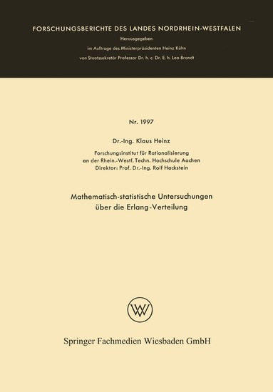 Klaus Heinz - Mathematisch-statistische Untersuchungen über die Erlang-Verteilung, Häftad