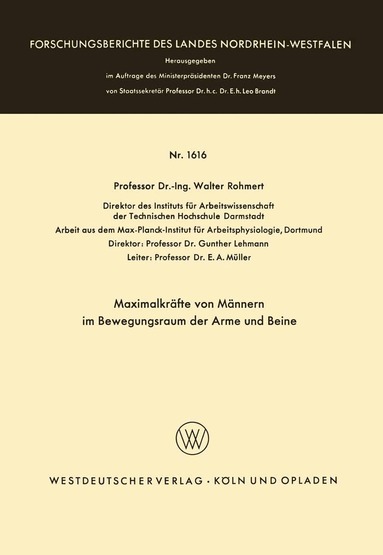 Walter Rohmert - Maximalkräfte von Männern im Bewegungsraum der Arme und Beine, Häftad