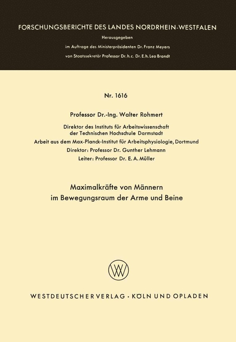 Walter Rohmert - Maximalkräfte von Männern im Bewegungsraum der Arme und Beine, Häftad