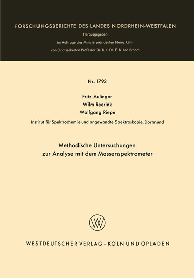 Fritz Aulinger - Methodische Untersuchungen zur Analyse mit dem Massenspektrometer, Häftad