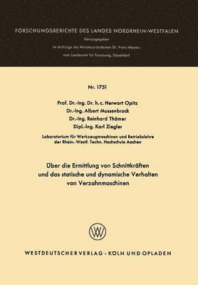 Über die Ermittlung von Schnittkräften und das statistische und dynamische Verhalten von Verzahnmaschinen