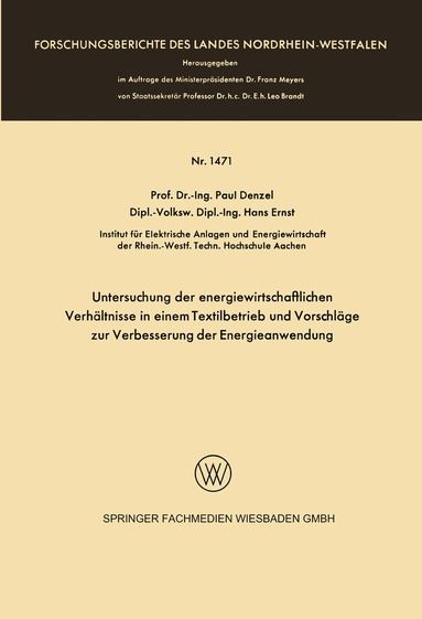 Paul Denzel - Untersuchung der energiewirtschaftlichen Verhältnisse in einem Textilbetrieb und Vorschläge zur Verbesserung der Energieanwendung, Häftad