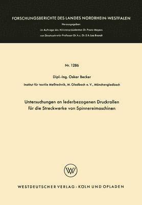 bokomslag Untersuchungen an lederbezogenen Druckrollen fr die Streckwerke von Spinnereimaschinen