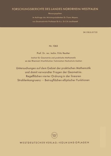 Fritz Reutter - Untersuchungen auf dem Gebiet der praktischen Mathematik und damit verwandter Fragen der Geometrie, Häftad