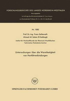 Untersuchungen ber die Warmfestigkeit von Hartltverbindungen 1