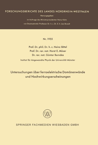 Heinz Bittel - Untersuchungen über ferroelektrische Domänenwände und Nachwirkungserscheinungen, Häftad