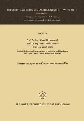 bokomslag Untersuchungen zum Kleben von Kunststoffen