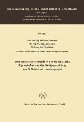 Wilhelm Patterson - Ursachen für Unterschiede in den mechanischen Eigenschaften und der Gefügeausbildung von Gußeisen mit Lamellengraphit, Häftad