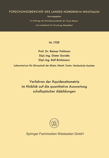 Reimar Pohlman - Verfahren der Äquidensitometrie im Hinblick auf die quantitative Auswertung schalloptischer Abbildungen, Häftad