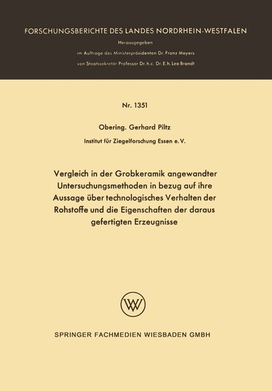 Gerhard Piltz - Vergleich in der Grobkeramik angewandter Untersuchungsmethoden in bezug auf ihre Aussage über technologisches Verhalten der Rohstoffe und die Eigenschaften der daraus gefertigten Erzeugnisse, Häftad