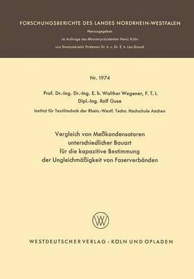 bokomslag Vergleich von Mekondensatoren unterschiedlicher Bauart fr die kapazitive Bestimmung der Ungleichmigkeit von Faserverbnden