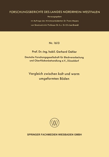Gerhard Oehler - Vergleich zwischen kalt und warm umgeformten Böden, Häftad