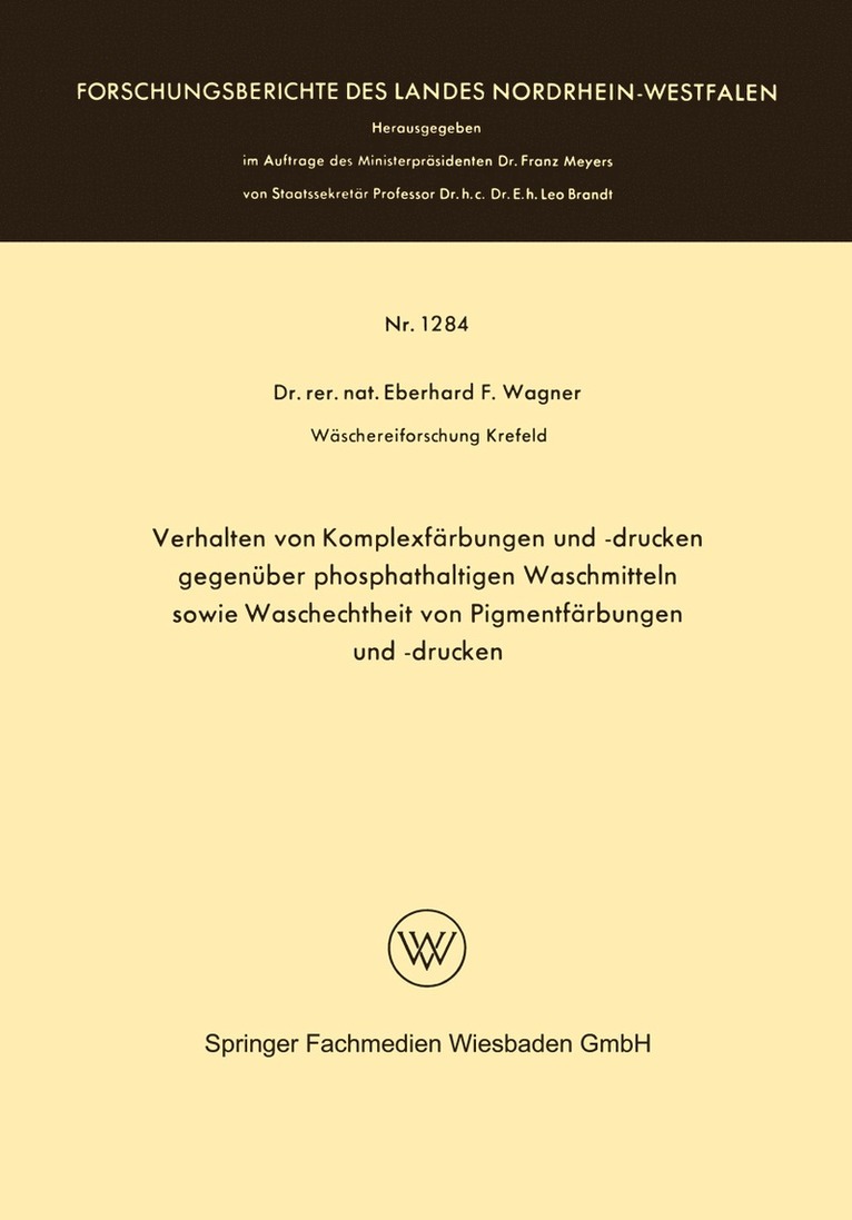 Verhalten von Komplexfrbungen und -drucken gegenber phosphathaltigen Waschmitteln sowie Waschechtheit von Pigmentfrbungen und -drucken 1