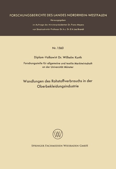Wilhelm Kurth - Wandlungen des Rohstoffverbrauchs in der Oberbekleidungsindustrie, Häftad