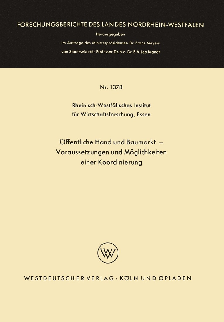 Kenneth A Loparo, Kenneth A. Loparo, Rheinisch-Westfalisches Institut Fur Wir, Springer - Öffentliche Hand und Baumarkt — Voraussetzungen und Möglichkeiten einer Koordinierung, Häftad