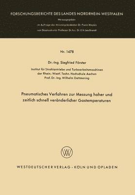 bokomslag Pneumatisches Verfahren zur Messung hoher und zeitlich schnell veranderlicher Gastemperaturen