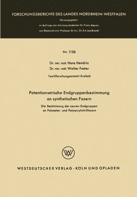 bokomslag Potentiometrische Endgruppenbestimmung an synthetischen Fasern