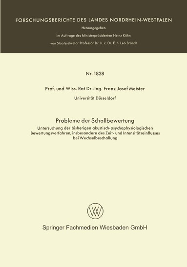 Franz Josef Meister - Probleme der Schallbewertung, Häftad