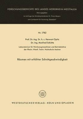 Herwart Opitz, Herwart Opitz - Räumen mit erhöhter Schnittgeschwindigkeit, Häftad