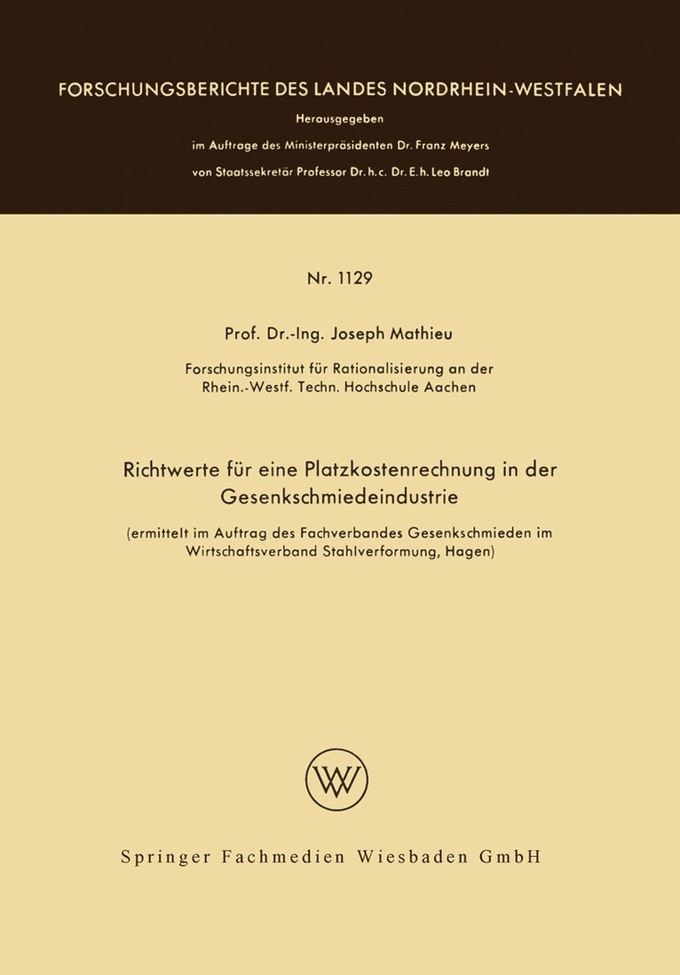Richtwerte für eine Platzkostenrechnung in der Gesenkschmiedeindustrie