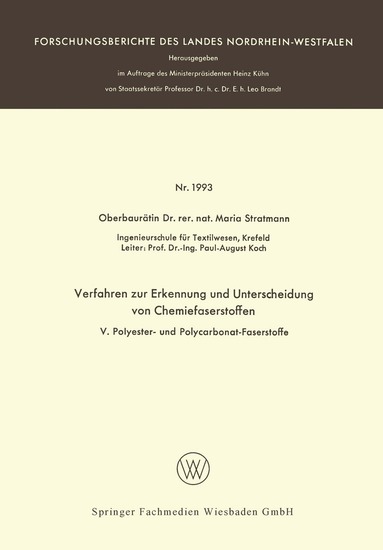 Maria Stratmann - Verfahren zur Erkennung und Unterscheidung von Chemiefaserstoffen, Häftad