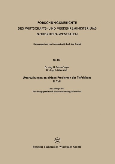 bokomslag Untersuchungen an einigen Problemen des Tiefziehens II. Teil