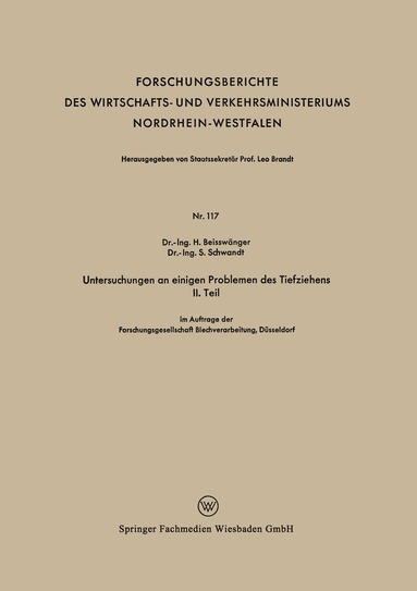 bokomslag Untersuchungen an einigen Problemen des Tiefziehens II. Teil