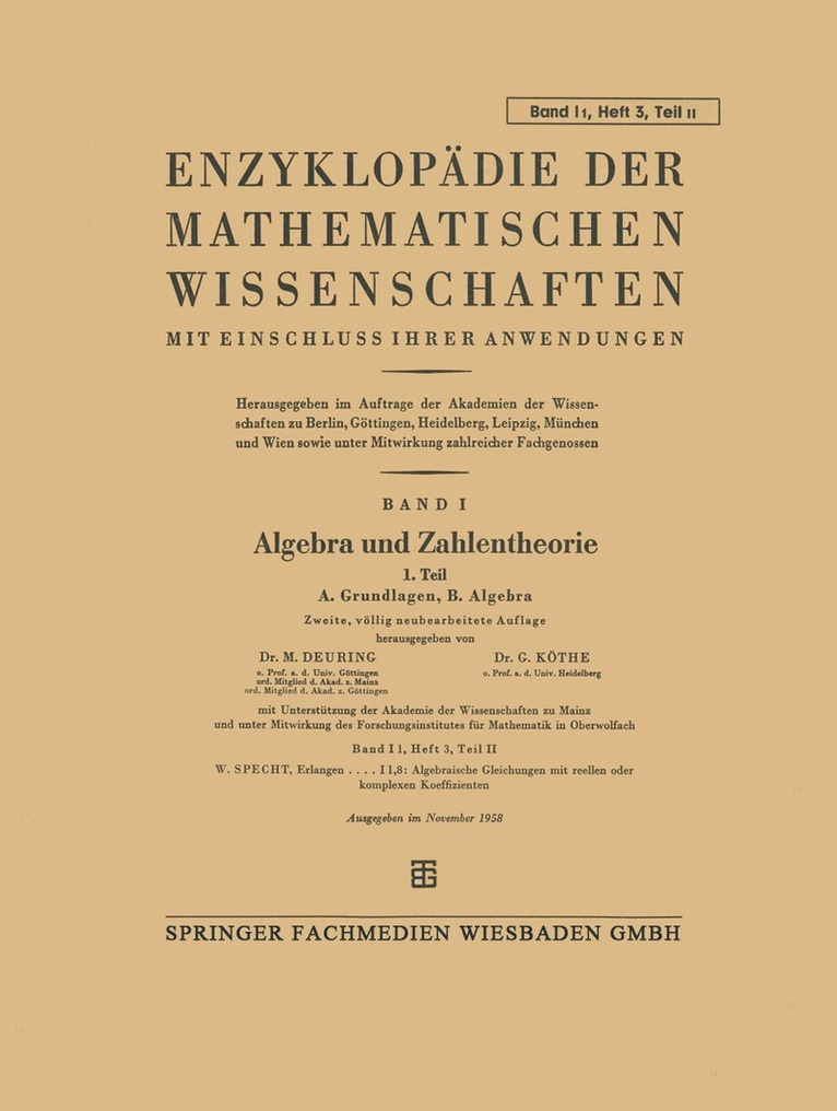 Max Deuring, Gottfried Köthe, Gottfried Kothe - Enzyklopädie der Mathematischen Wissenschaften mit Einschluss Ihrer Anwendungen, Häftad
