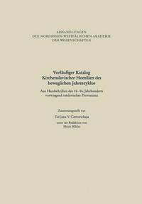 bokomslag Vorlufiger Katalog Kirchenslavischer Homilien des beweglichen Jahreszyklus